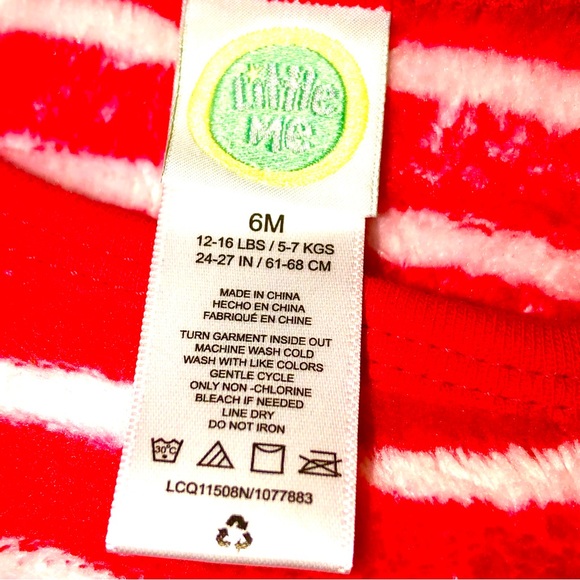 Little Me Christmas🎅🏽Santa Stretch Candy Cane Stripe Infant Footed Onesie NWT - Picture 9 of 15